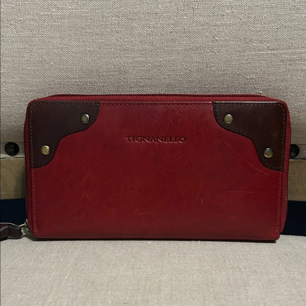 NWT Vintage Tignanello Red and Brown Leather Wallet